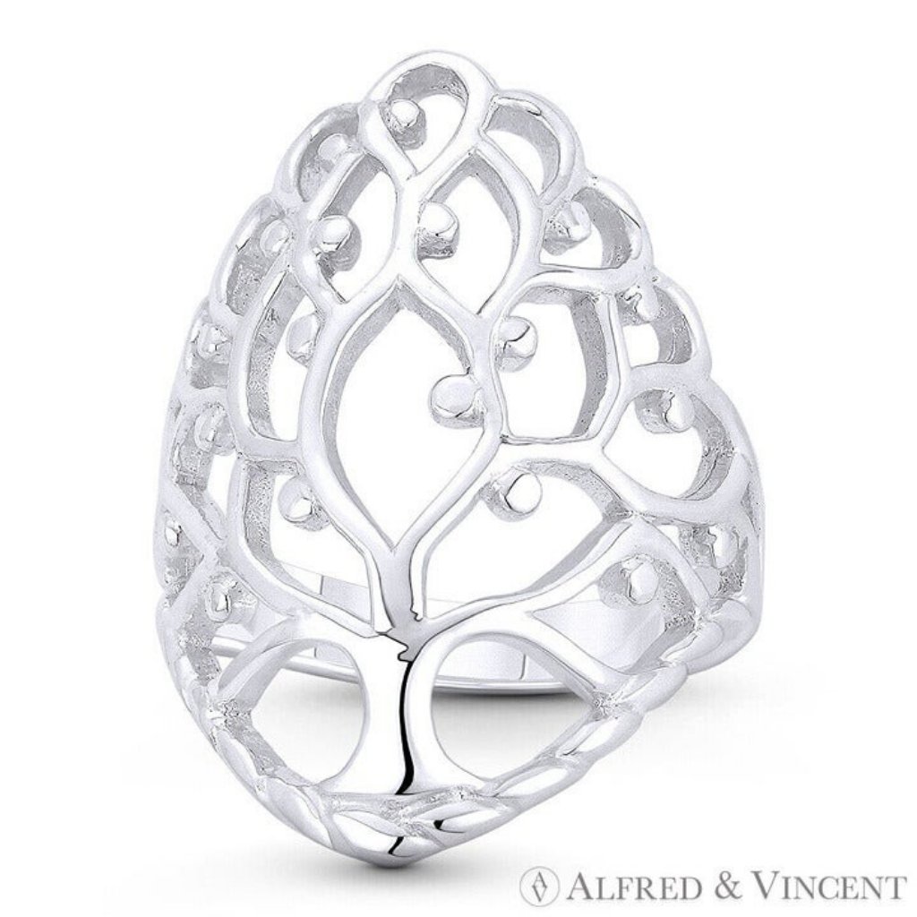 Tree-Of-Life Etz Chaim Charm Statement Ring In 925 Sterling Silver - Size 8 45$